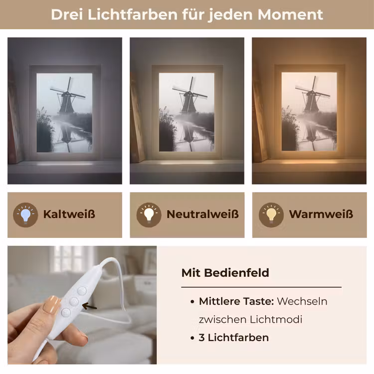 Molen - Weerspiegeling - Landschap - Water Light Box met kabel (Tafellamp) klein -USP_lichtkleurDE