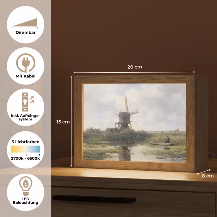 Molen - Willem Roelofs - Oude meesters - Kunst Light Box met kabel (Tafellamp) klein -USP_DE
