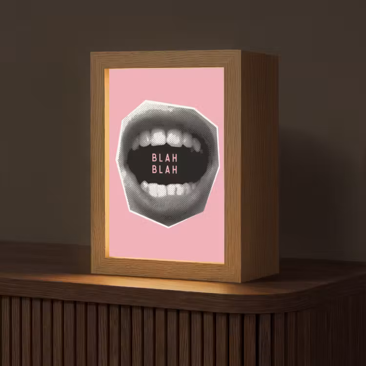 Mond - BLAH BLAH - Roze Light Box met kabel (Tafellamp) klein -z3d_website