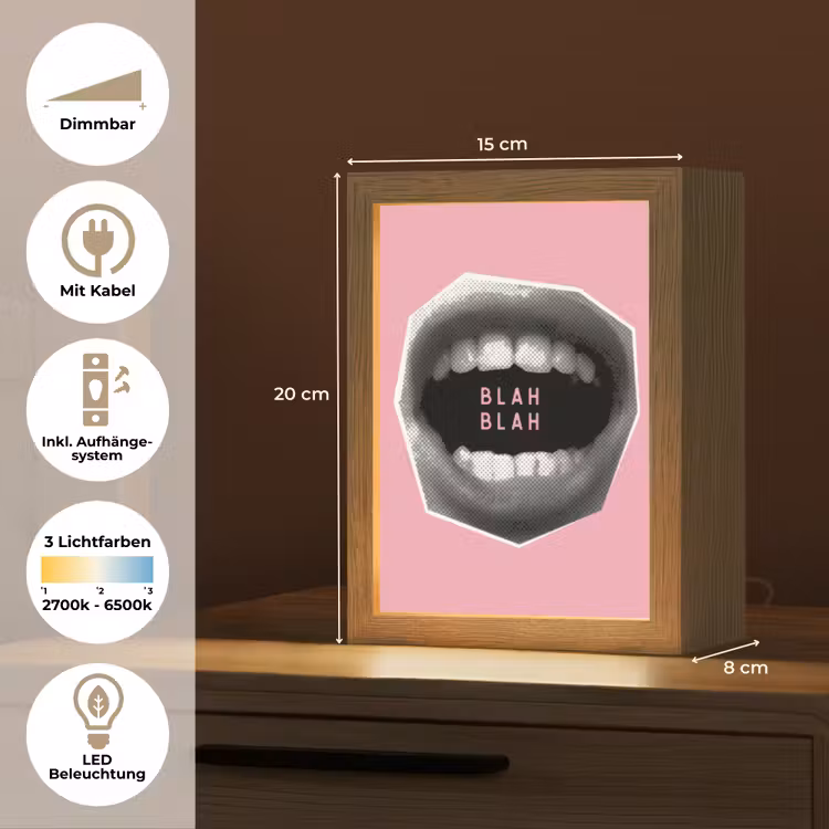 Mond - BLAH BLAH - Roze Light Box met kabel (Tafellamp) klein -USP_DE