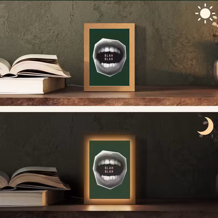 Mond - Groen - Illustratie - BLAH BLAH Light Box met kabel (Tafellamp) klein -sfeer3