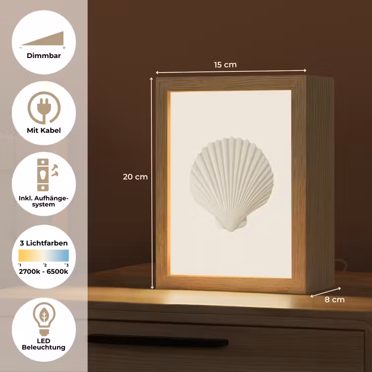 Schelp - Minimalistisch - Wit Light Box met kabel (Tafellamp) klein -USP_DE