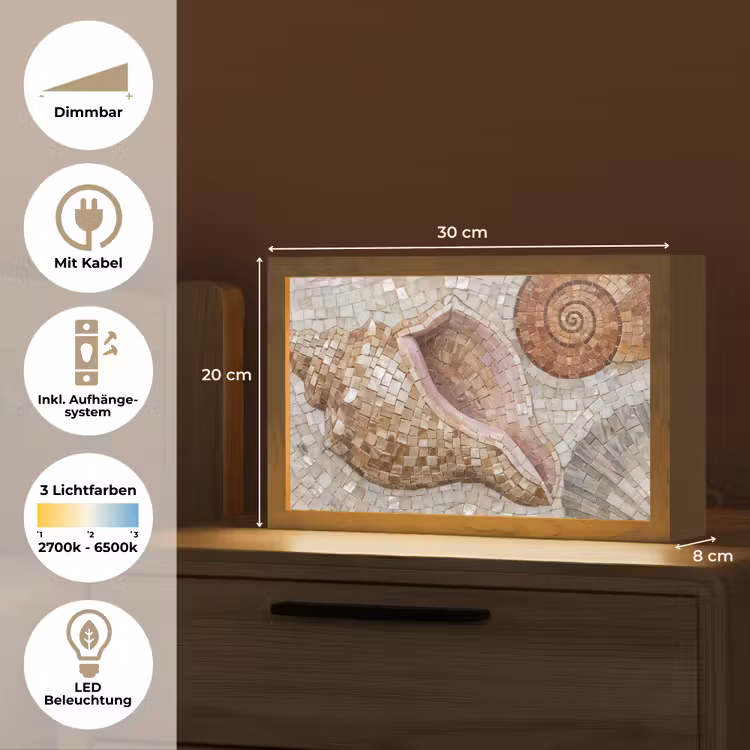Schelp - Mozaïek - Zee - Beige - Modern Light Box met kabel (Tafellamp) klein -USP_DE