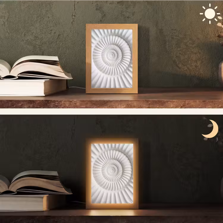 Schelp - Spiraal - Wit Light Box met kabel (Tafellamp) klein -sfeer3