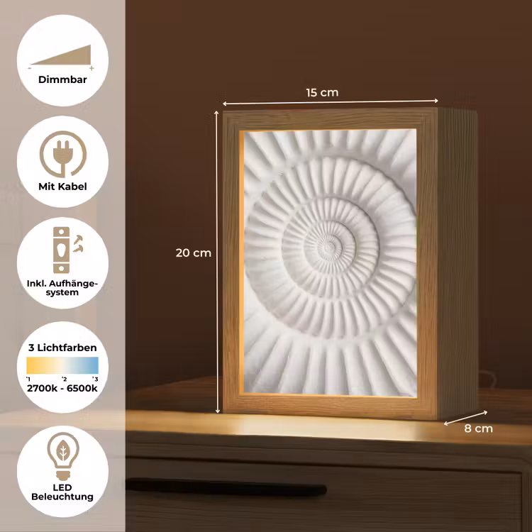 Schelp - Spiraal - Wit Light Box met kabel (Tafellamp) klein -USP_DE