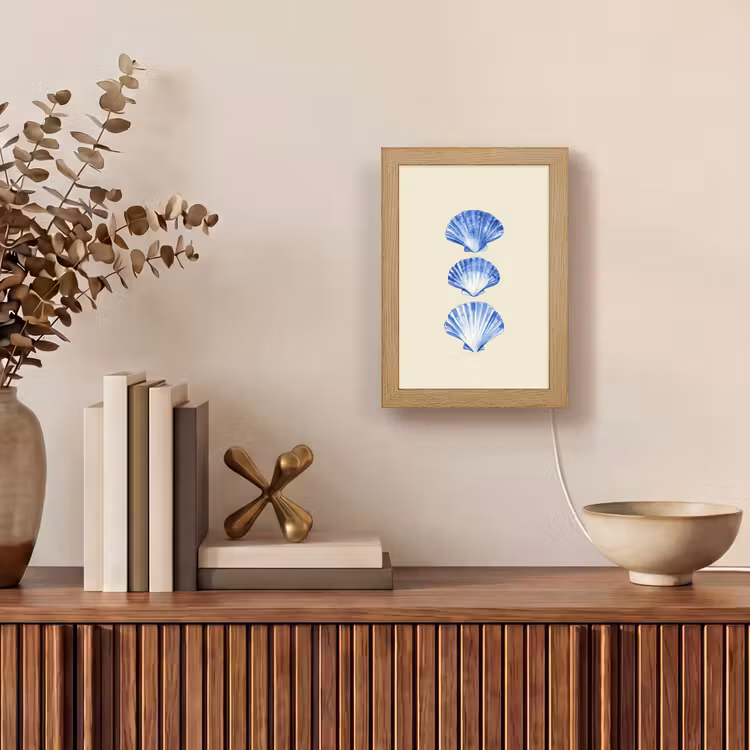 Schelpen - Blauw - Beige Light Box met kabel (Tafellamp) klein -sfeer2