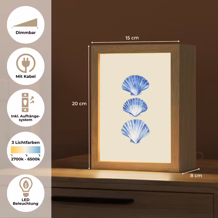 Schelpen - Blauw - Beige Light Box met kabel (Tafellamp) klein -USP_DE