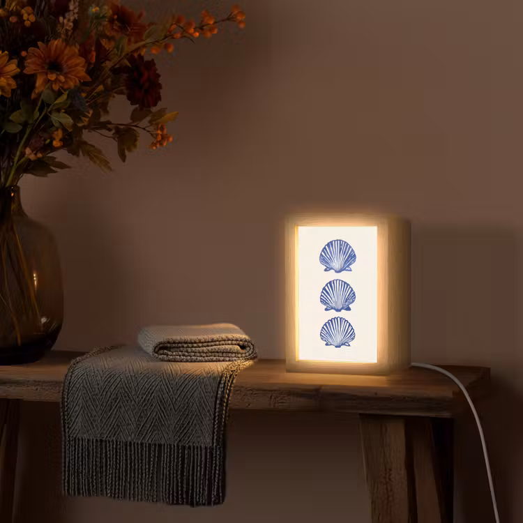 Schelpen - Blauw - Patroon Light Box met kabel (Tafellamp) klein -sfeer4