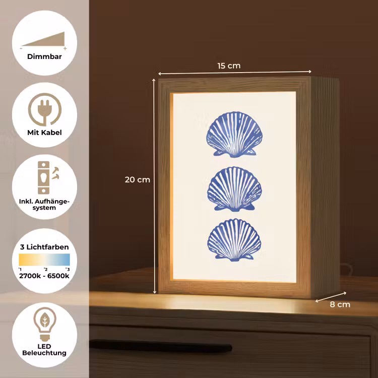 Schelpen - Blauw - Patroon Light Box met kabel (Tafellamp) klein -USP_DE