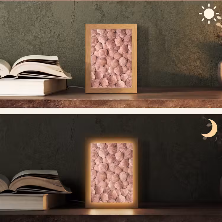 Schelpen - Patroon - Roze Light Box met kabel (Tafellamp) klein -sfeer3