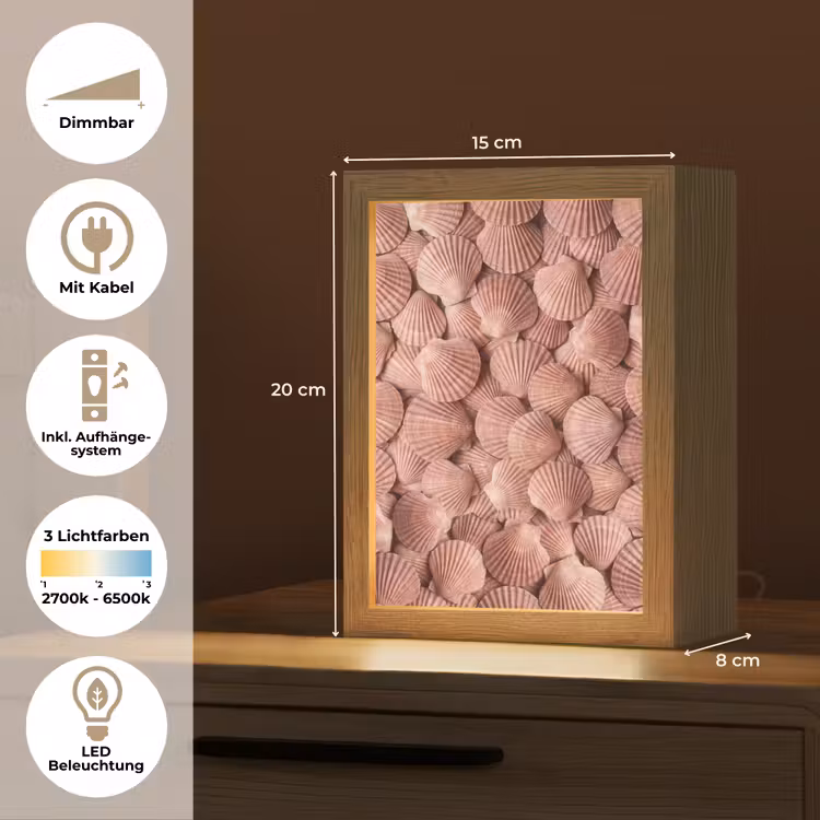 Schelpen - Patroon - Roze Light Box met kabel (Tafellamp) klein -USP_DE