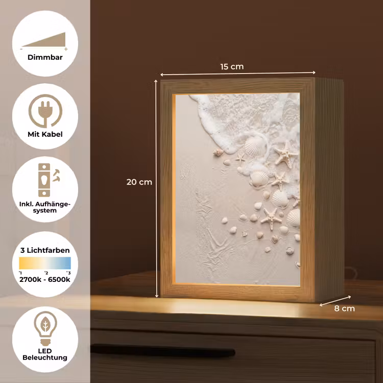 Schelpen - Zeesterren - Strand Light Box met kabel (Tafellamp) klein -USP_DE