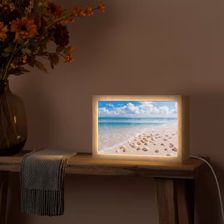 Schelpen - Strand - Natuur - Beige Light Box met kabel (Tafellamp) klein -sfeer4