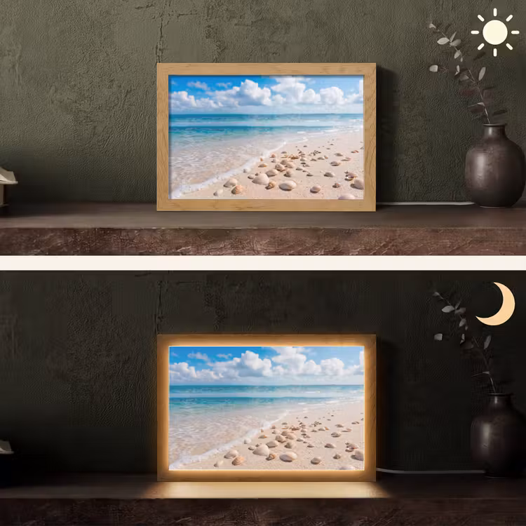 Schelpen - Strand - Natuur - Beige Light Box met kabel (Tafellamp) klein -sfeer3