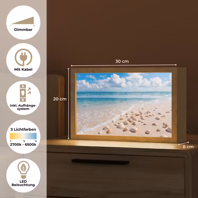 Schelpen - Strand - Natuur - Beige Light Box met kabel (Tafellamp) klein -USP_DE