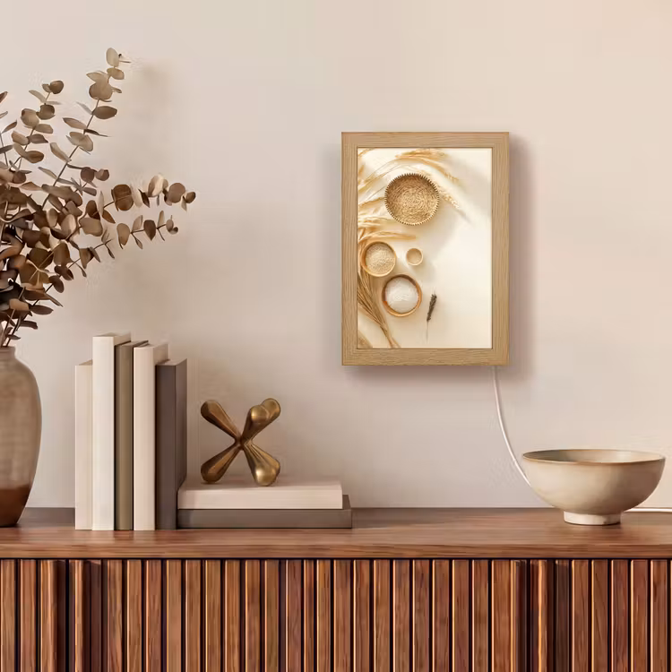 Granen - Hout - Kom - Beige Light Box met kabel (Tafellamp) klein -sfeer2