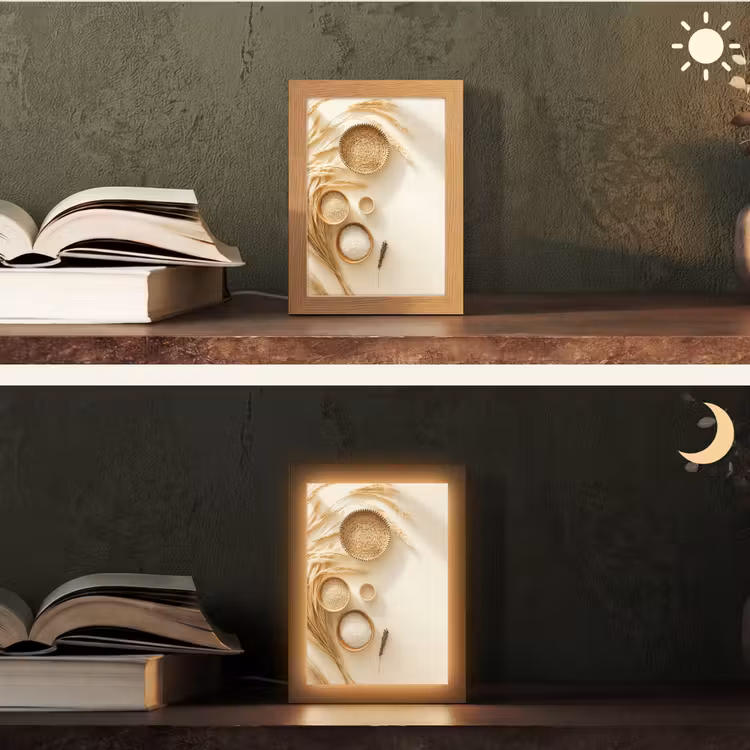 Granen - Hout - Kom - Beige Light Box met kabel (Tafellamp) klein -sfeer3