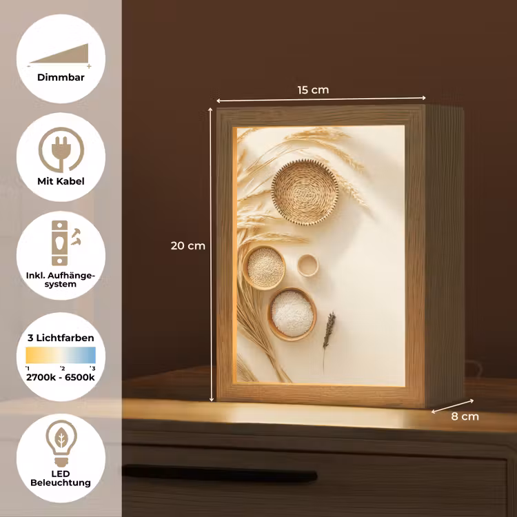 Granen - Hout - Kom - Beige Light Box met kabel (Tafellamp) klein -USP_DE