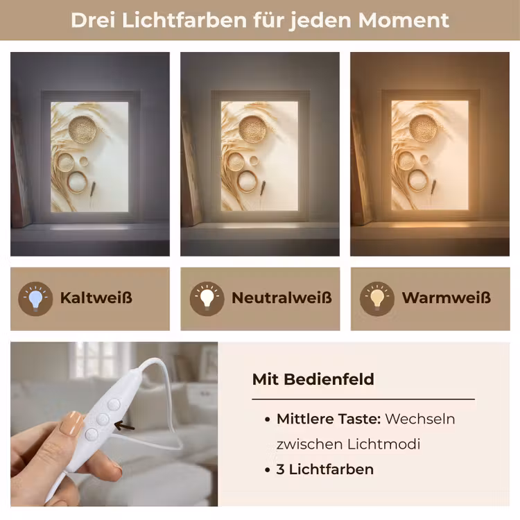Granen - Hout - Kom - Beige Light Box met kabel (Tafellamp) klein -USP_lichtkleurDE