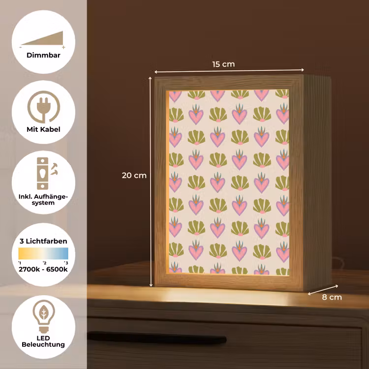Patroon - Beige - Hartjes - Bloemen Light Box met kabel (Tafellamp) klein 925 -USP_DE