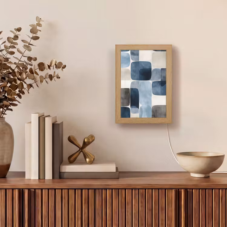 Patroon - Blauw - Vierkanten Light Box met kabel (Tafellamp) klein -sfeer2