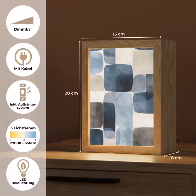Patroon - Blauw - Vierkanten Light Box met kabel (Tafellamp) klein -USP_DE