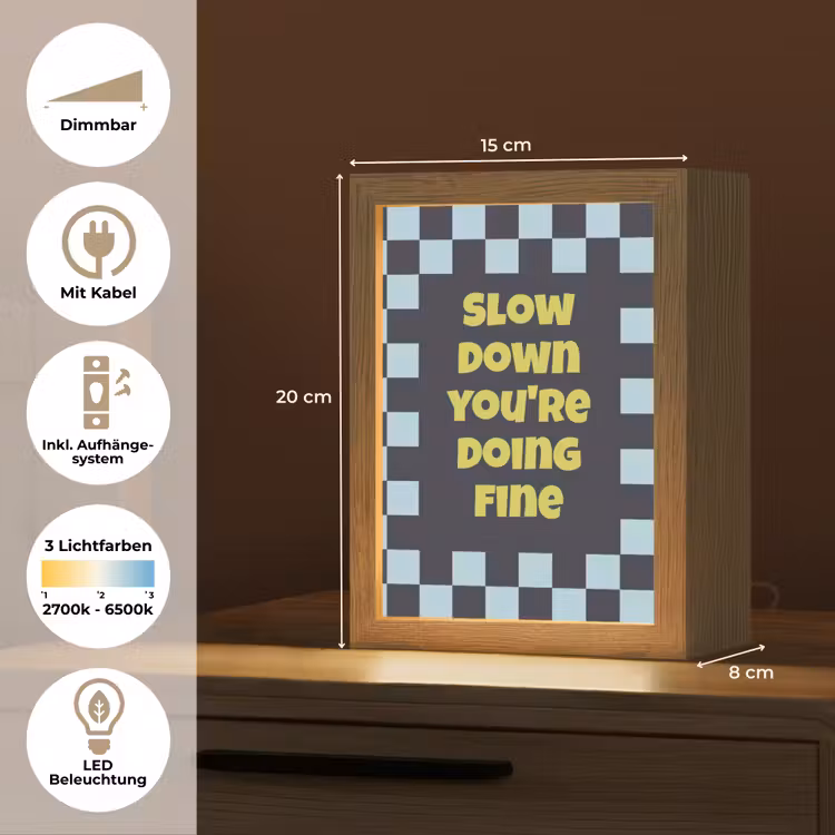 Patroon - Geblok - Blauw - Slow down you're doing fine Light Box met kabel (Tafellamp) klein -USP_DE