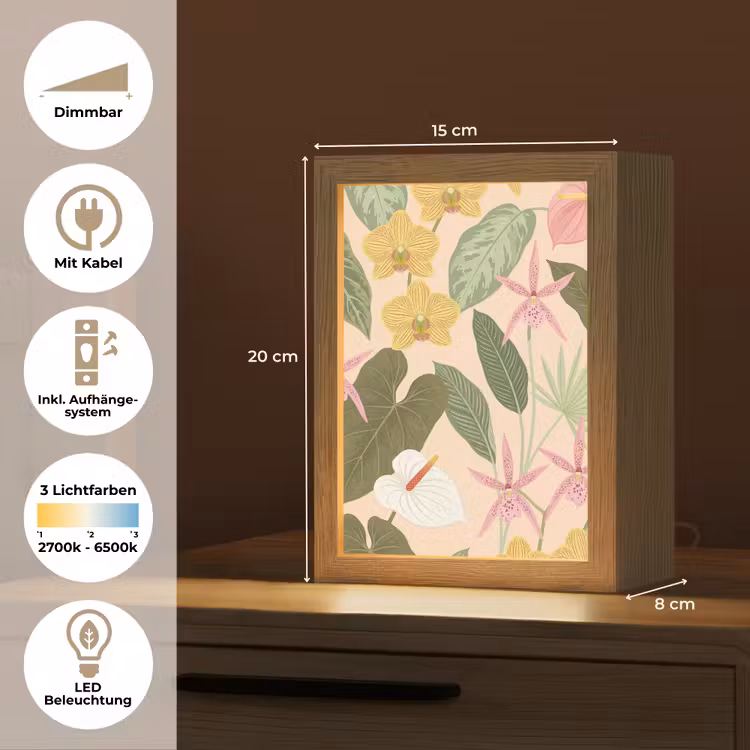 Patroon - Bloemen - Kleurrijk Light Box met kabel (Tafellamp) klein -USP_DE
