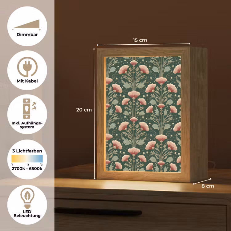 Patroon - Botanisch - Kleurrijk Light Box met kabel (Tafellamp) klein 925 -USP_DE