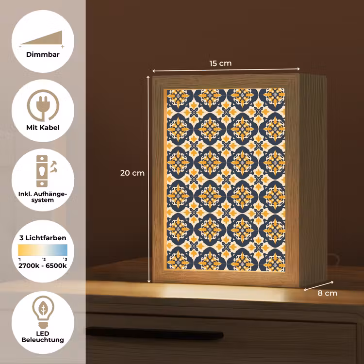 Patroon - Siertegel - Kleurrijk Light Box met kabel (Tafellamp) klein 925 -USP_DE