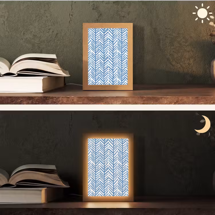 Patroon - Streep - Blauw Light Box met kabel (Tafellamp) klein 925 -sfeer3