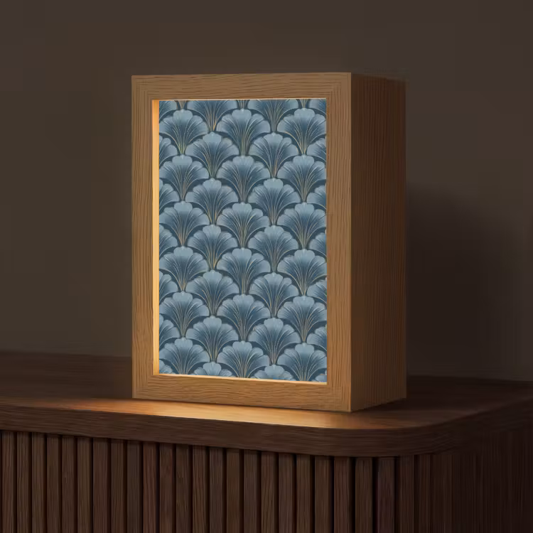 Patroon - Ginkgoblad - Blauw Light Box met kabel (Tafellamp) klein 925 -z3d_website