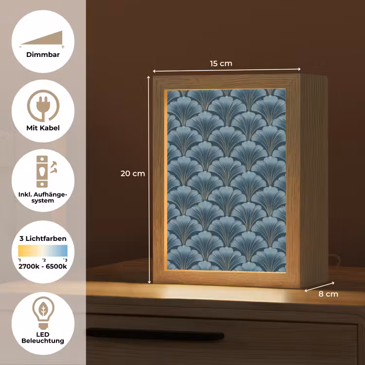 Patroon - Ginkgoblad - Blauw Light Box met kabel (Tafellamp) klein 925 -USP_DE