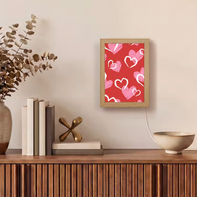 Patroon - Hartjes - Roze - Valentijn Light Box met kabel (Tafellamp) klein -sfeer2