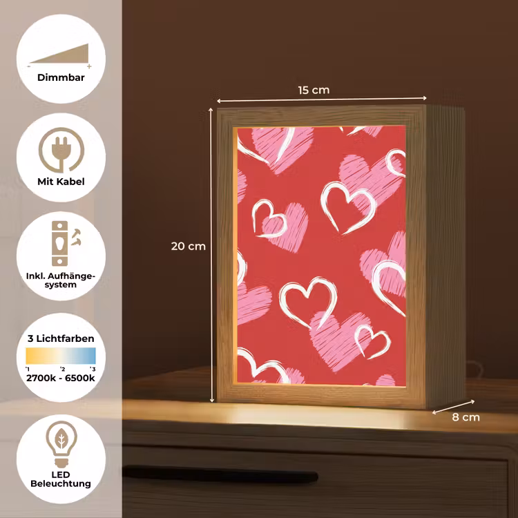 Patroon - Hartjes - Roze - Valentijn Light Box met kabel (Tafellamp) klein -USP_DE