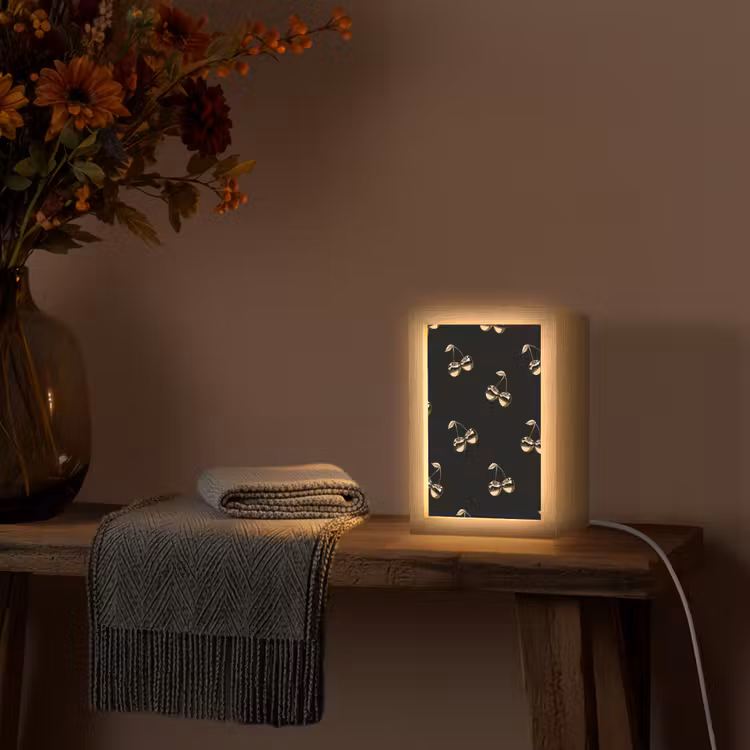 Patroon - Kersen - Goud - Chrome Light Box met kabel (Tafellamp) klein -sfeer4