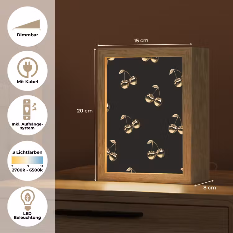 Patroon - Kersen - Goud - Chrome Light Box met kabel (Tafellamp) klein -USP_DE