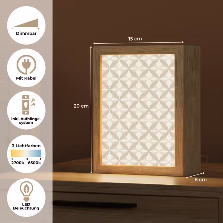 Patroon - Klassiek - Beige Light Box met kabel (Tafellamp) klein 925 -USP_DE