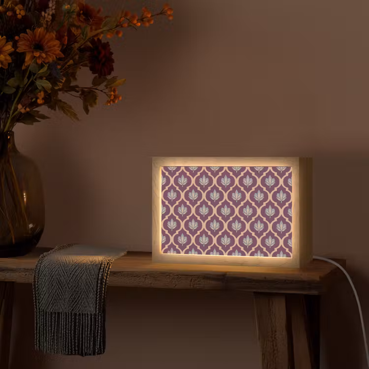 Patroon - Paars - Bloem Light Box met kabel (Tafellamp) klein -sfeer4