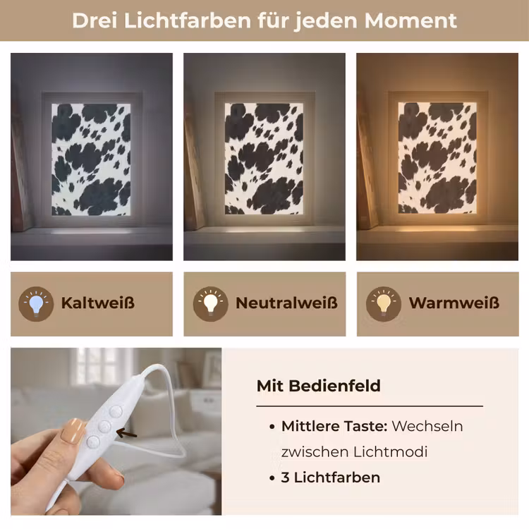 Patroon - Vacht - Zwart - Wit Light Box met kabel (Tafellamp) klein -USP_lichtkleurDE
