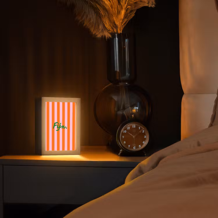 Patroon - Oranje - Fijn - Strepen Light Box met kabel (Tafellamp) klein -sfeer1