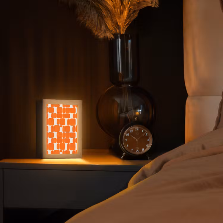 Patroon - Retro - Oranje Light Box met kabel (Tafellamp) klein 925 -sfeer1