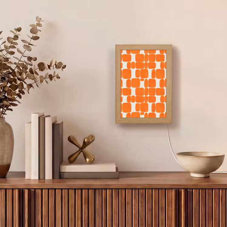 Patroon - Retro - Oranje Light Box met kabel (Tafellamp) klein 925 -sfeer2