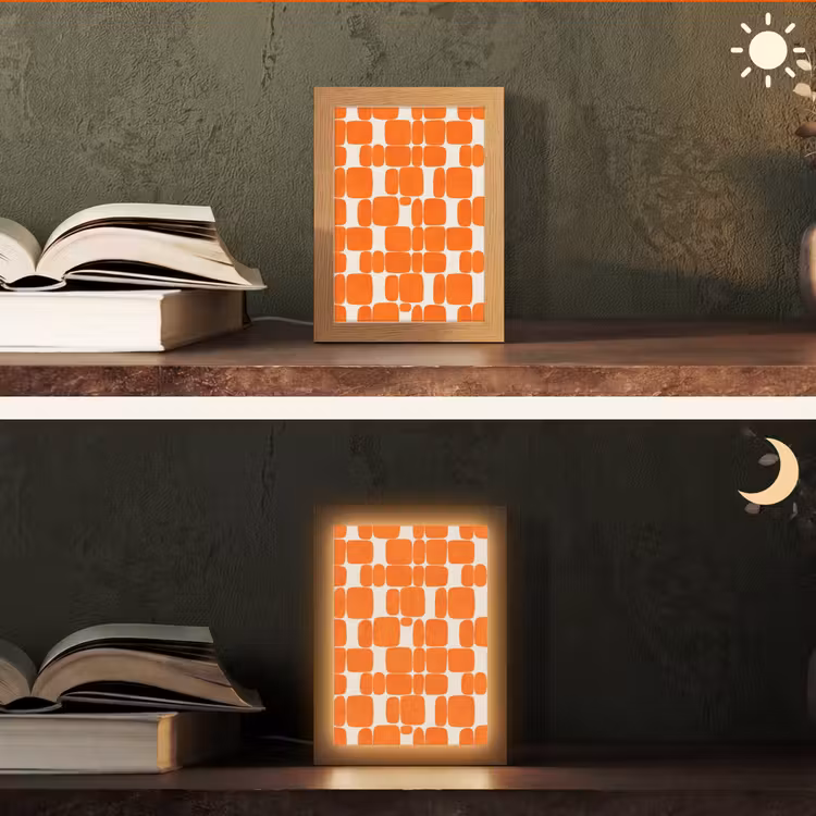 Patroon - Retro - Oranje Light Box met kabel (Tafellamp) klein 925 -sfeer3