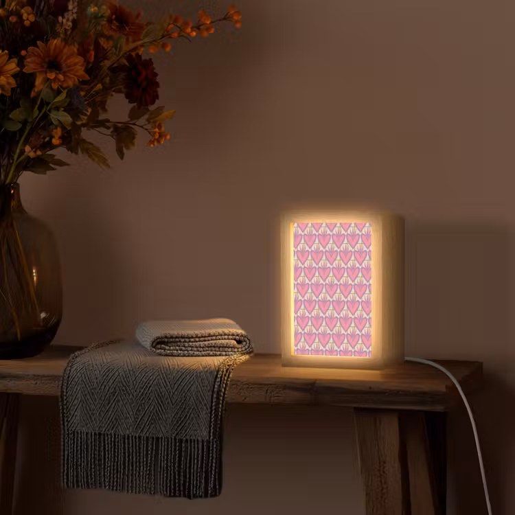 Patroon - Roze - Hartjes Light Box met kabel (Tafellamp) klein 925 -sfeer4