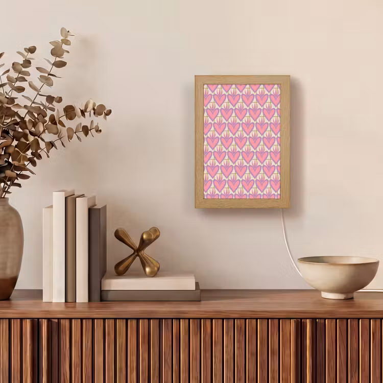 Patroon - Roze - Hartjes Light Box met kabel (Tafellamp) klein 925 -sfeer2