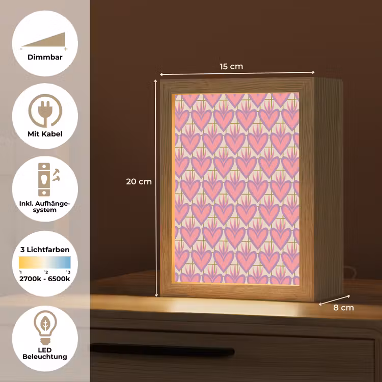 Patroon - Roze - Hartjes Light Box met kabel (Tafellamp) klein 925 -USP_DE