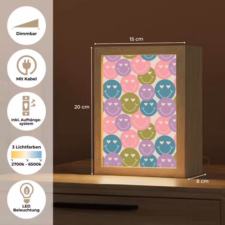 Patroon - Smiley - Kleurrijk - Hartjes Light Box met kabel (Tafellamp) klein 925 -USP_DE