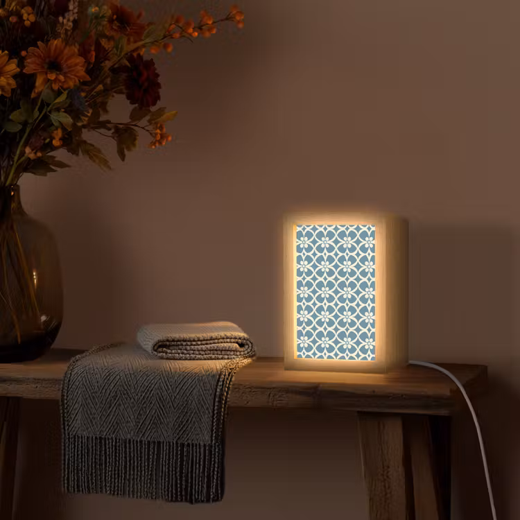 Patroon - Symmetrisch - Blauw Light Box met kabel (Tafellamp) klein 925 -sfeer4