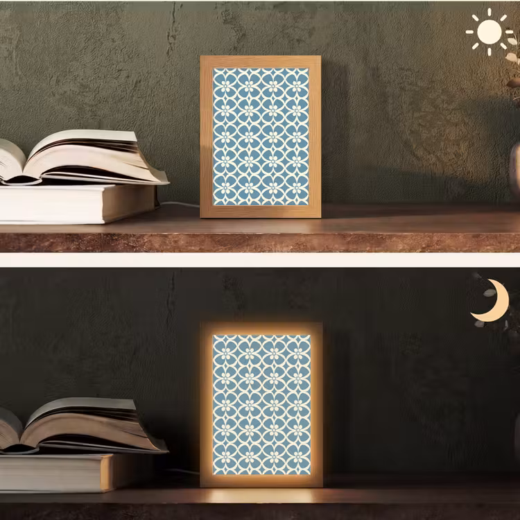 Patroon - Symmetrisch - Blauw Light Box met kabel (Tafellamp) klein 925 -sfeer3